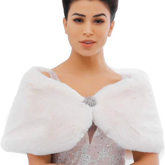 Women’s Faux Rabbit Fur Wraps and Shawls Bride Wedding Fur Stole Bridal Dress Sh